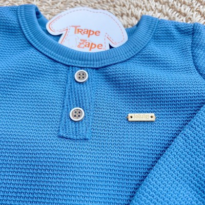 Conj. Blusão Manga Longa com Botão e Calça Newtech - Azul Jeans